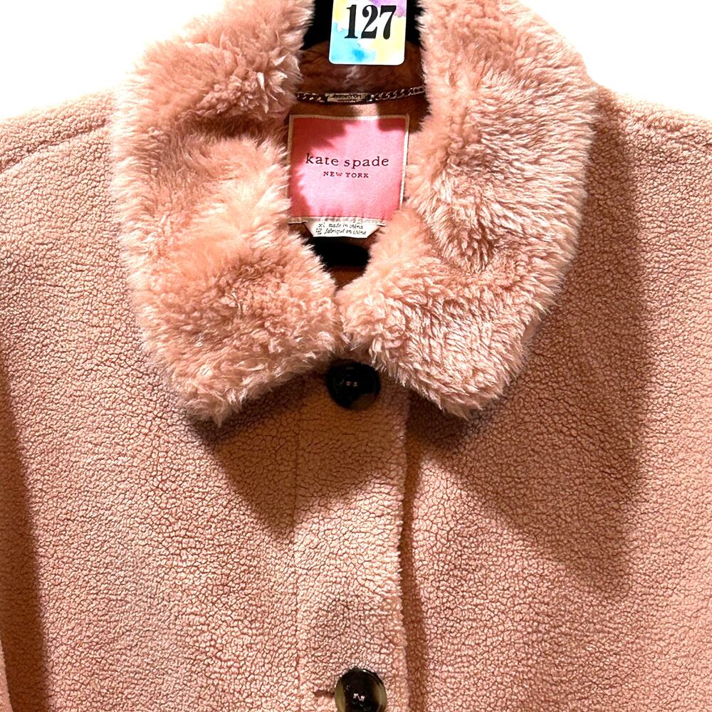 Kate Spade Faux Fur Anorak Button Front Coat Peony Women XL NWT Preppy - Picture 6 of 10